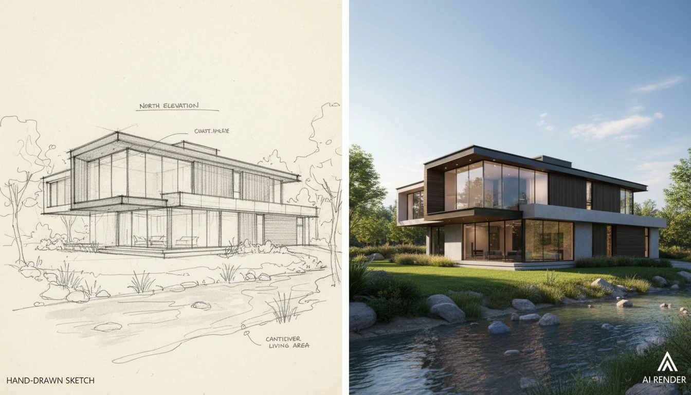 Convert Architecture Sketches into Realistic Renderings