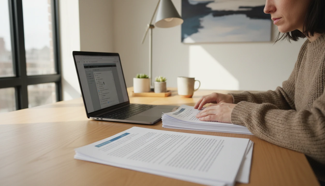 Writer selecting a focus area on a laptop before comparing two draft versions
