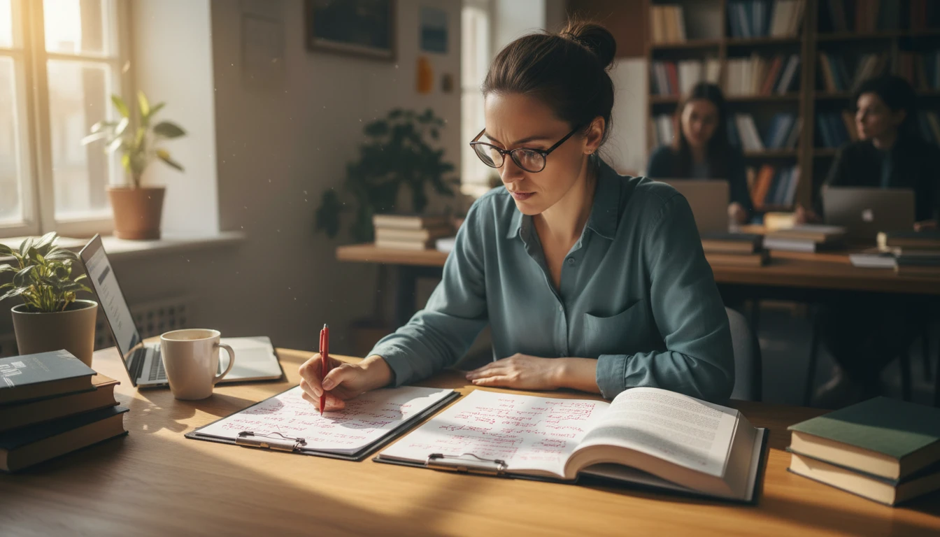 Editor reviewing two versions of a manuscript side by side with annotations