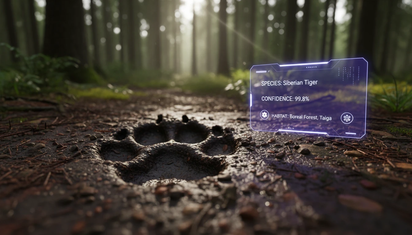 Animal footprint in mud with AI species identification overlay