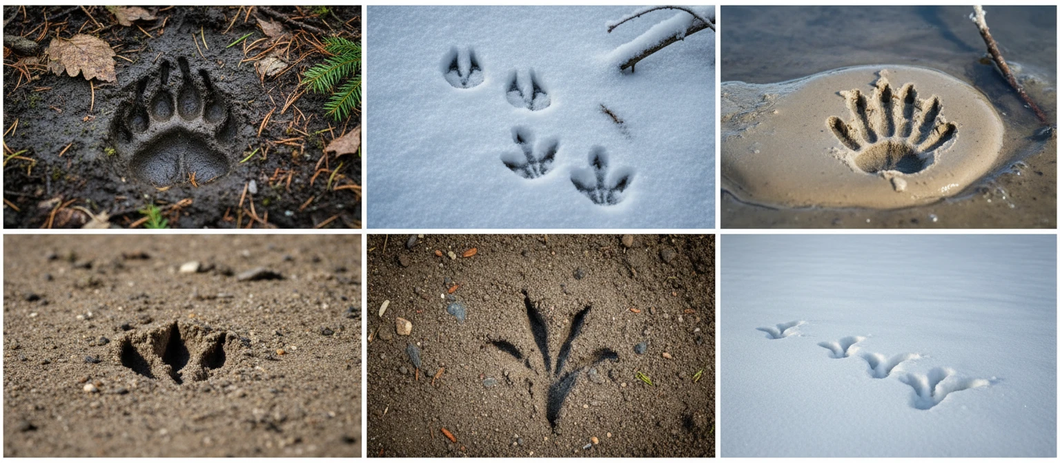 Wildlife tracker studying animal footprints in the wild