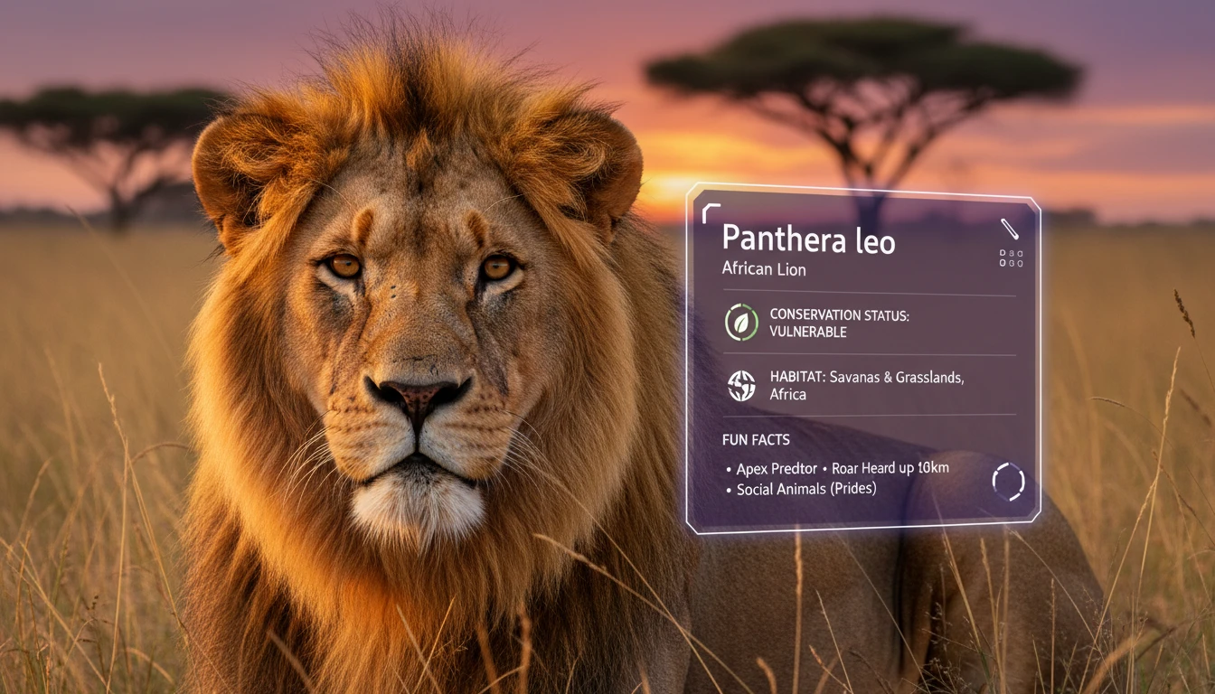 AI identifying a wild animal from a photo with species information overlay