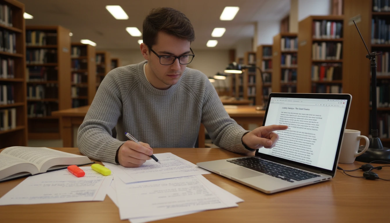 Student improving essay with AI article rewriter