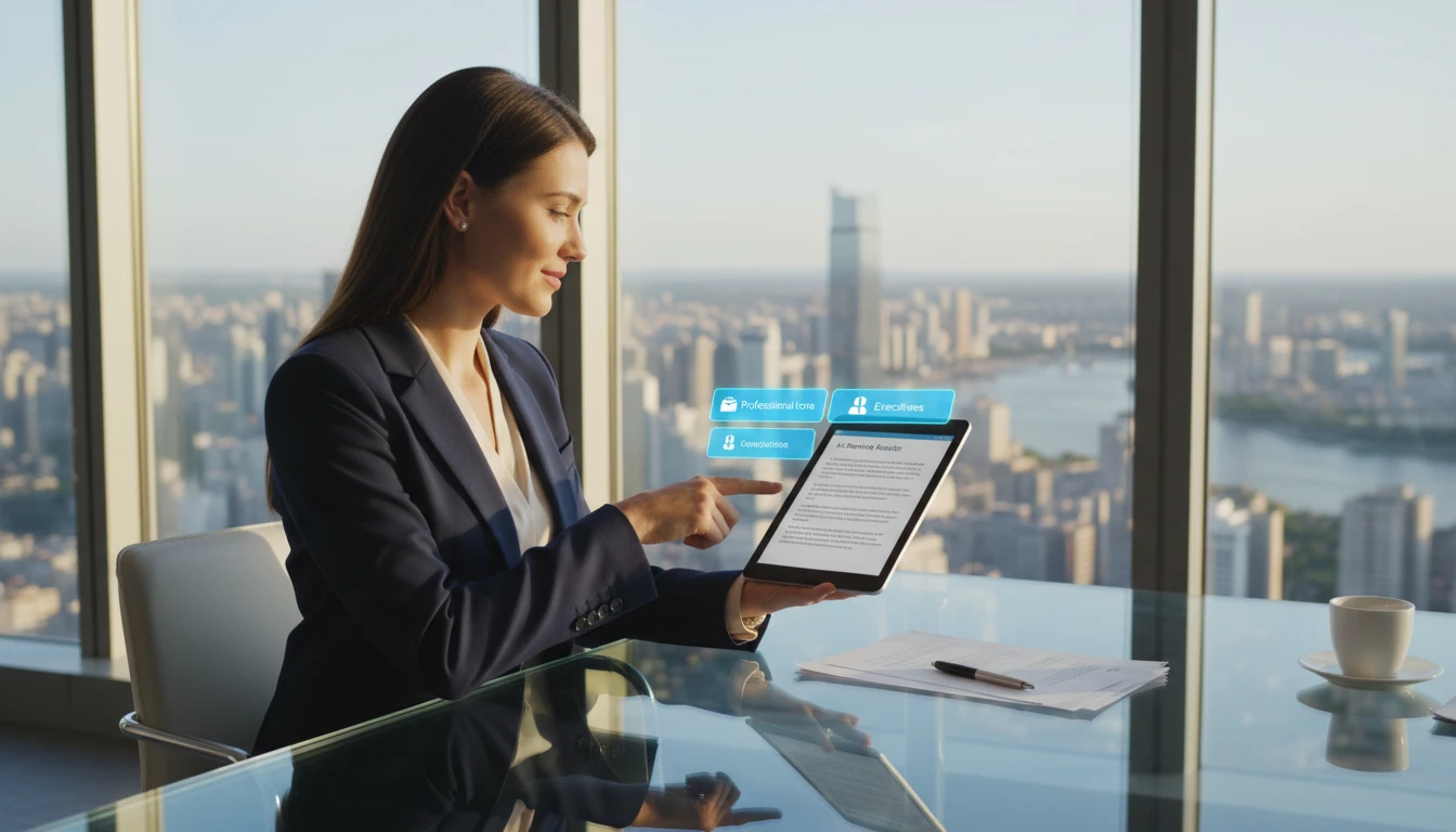 Business professional rewriting reports with AI