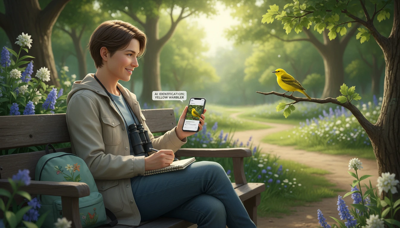 Citizen scientist logging bird sightings with an AI identification app