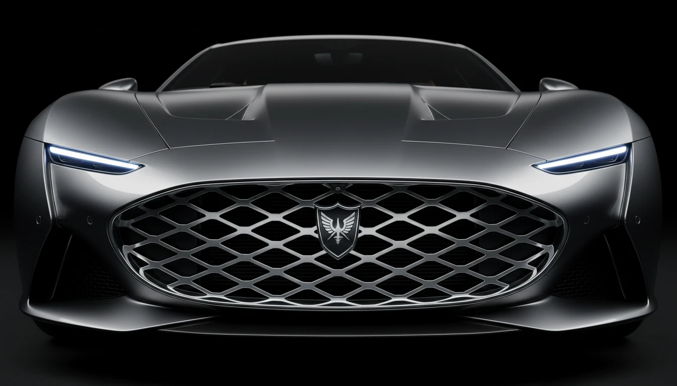 Close-up of a car front grille and headlight signature showing distinctive brand design