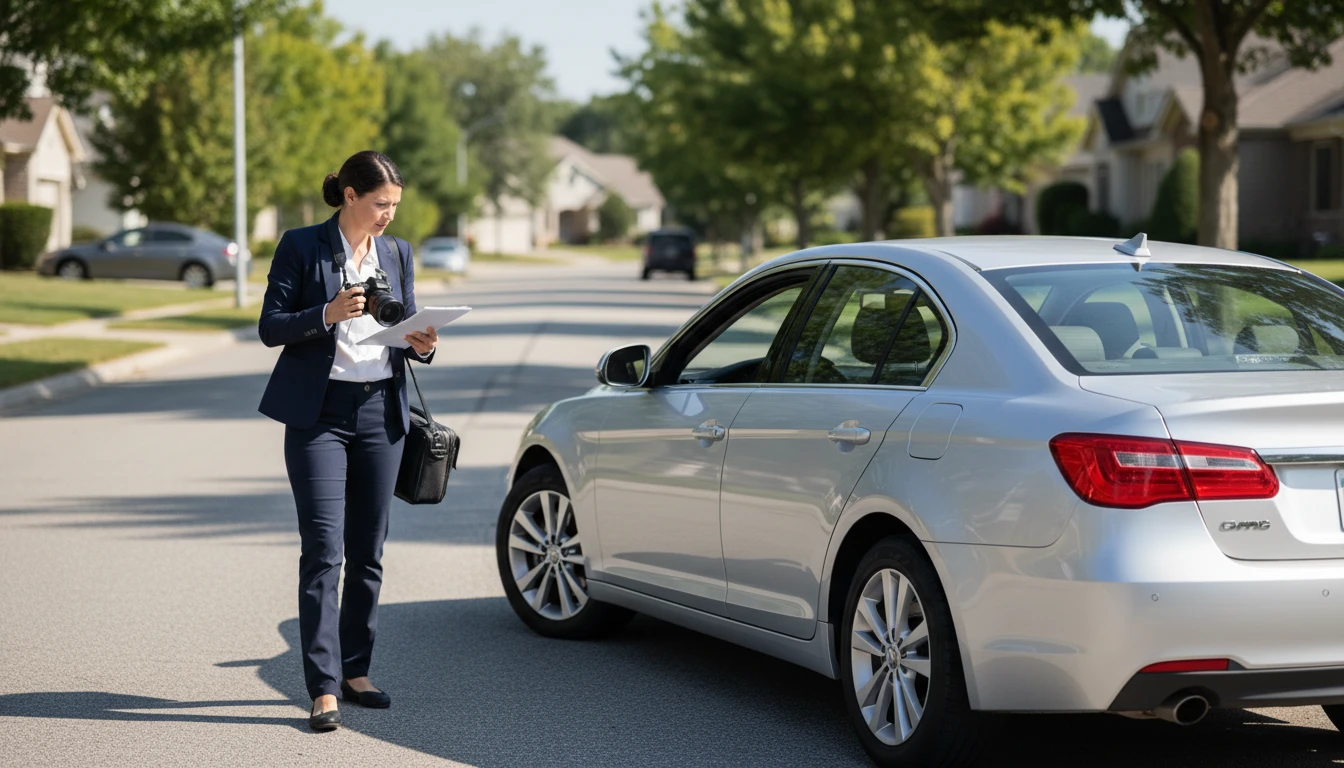 Insurance professional inspecting a vehicle and recording details