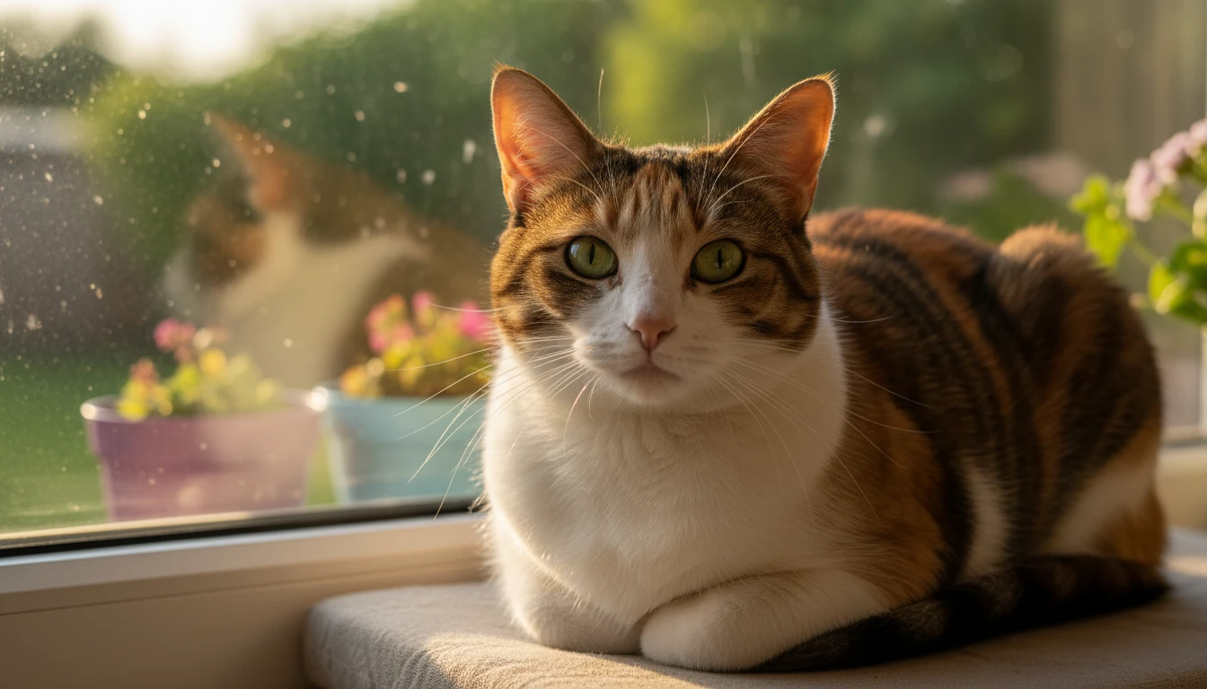 Close-up portrait of a beautiful domestic cat with striking eyes and detailed fur markings