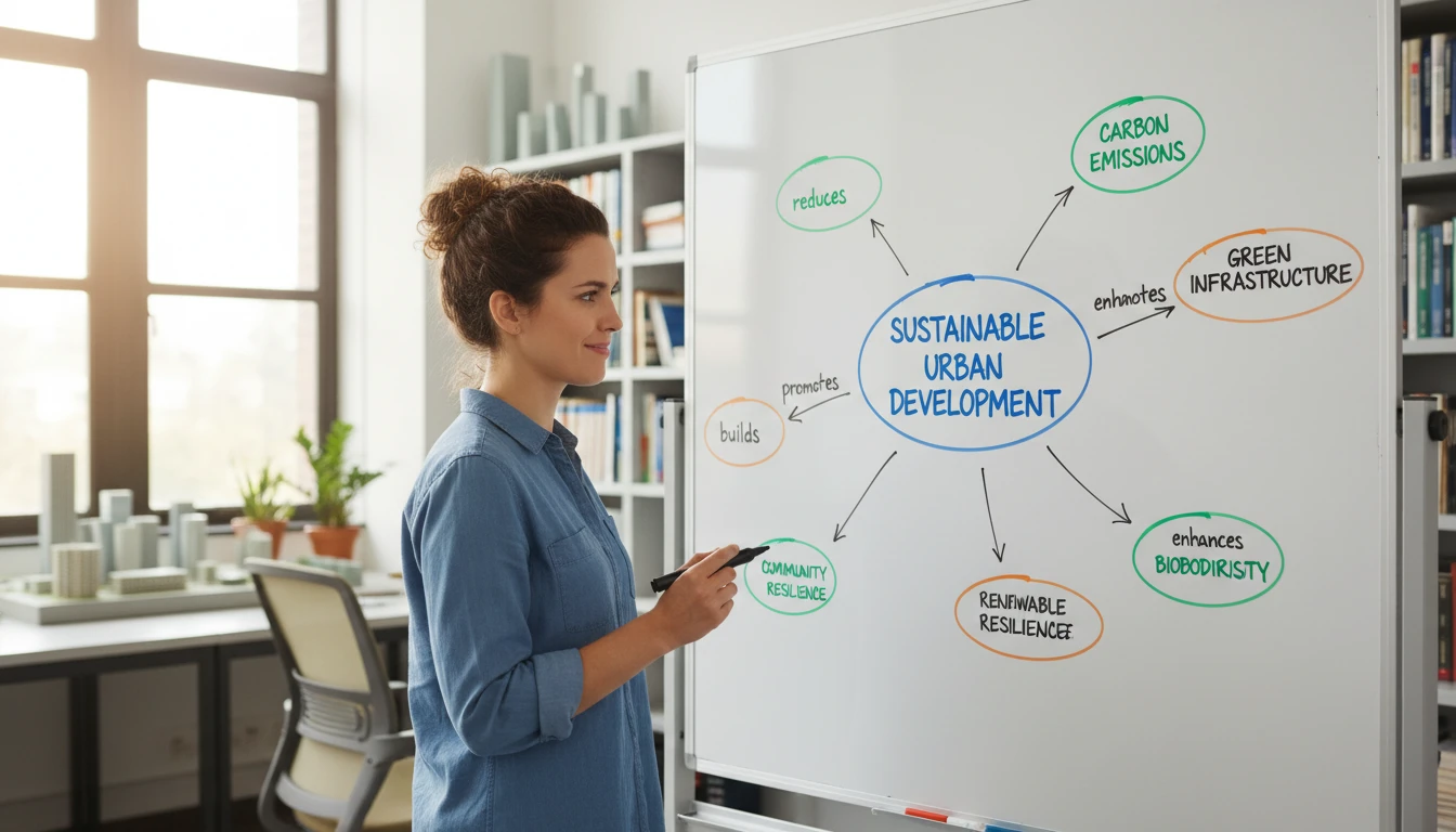 Researcher drawing a concept map connecting related ideas on a whiteboard