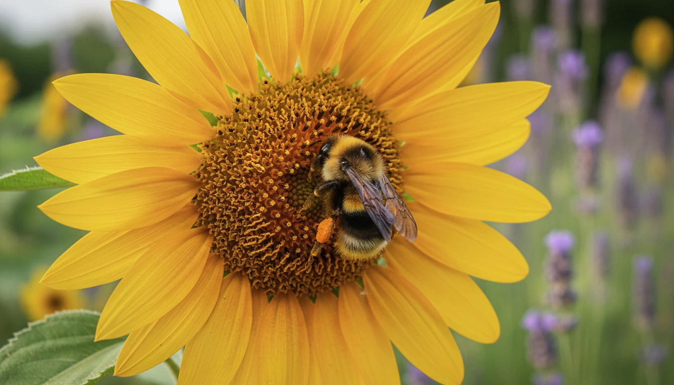 Bee collecting pollen from a wildflower in a natural habitat setting