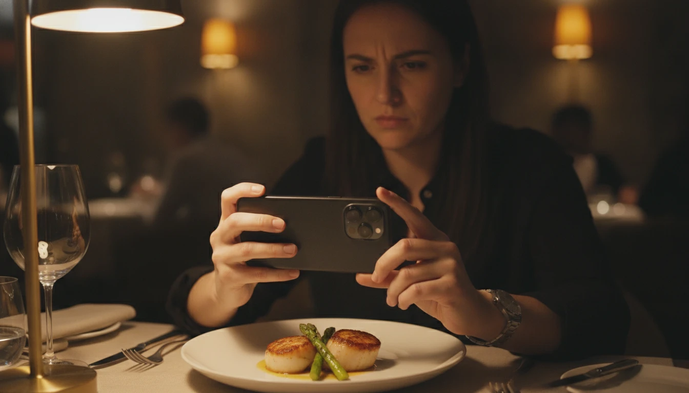 Person scanning a restaurant dish for allergen information