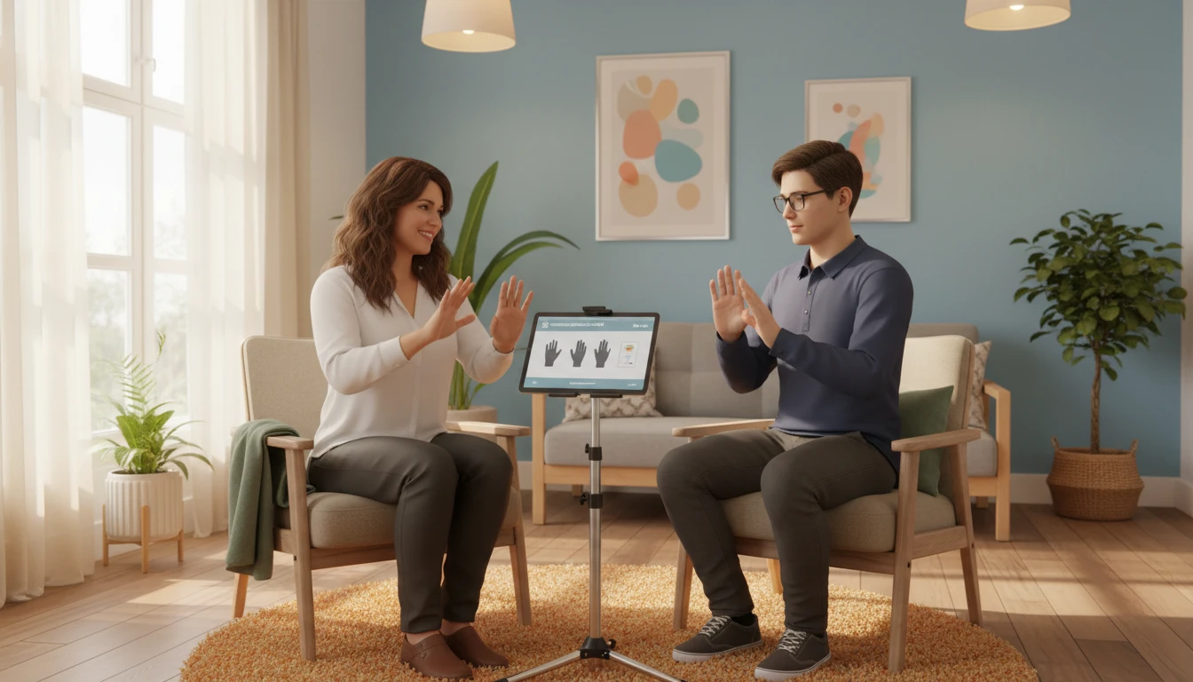 Accessibility specialist testing gesture-based communication tool with a user