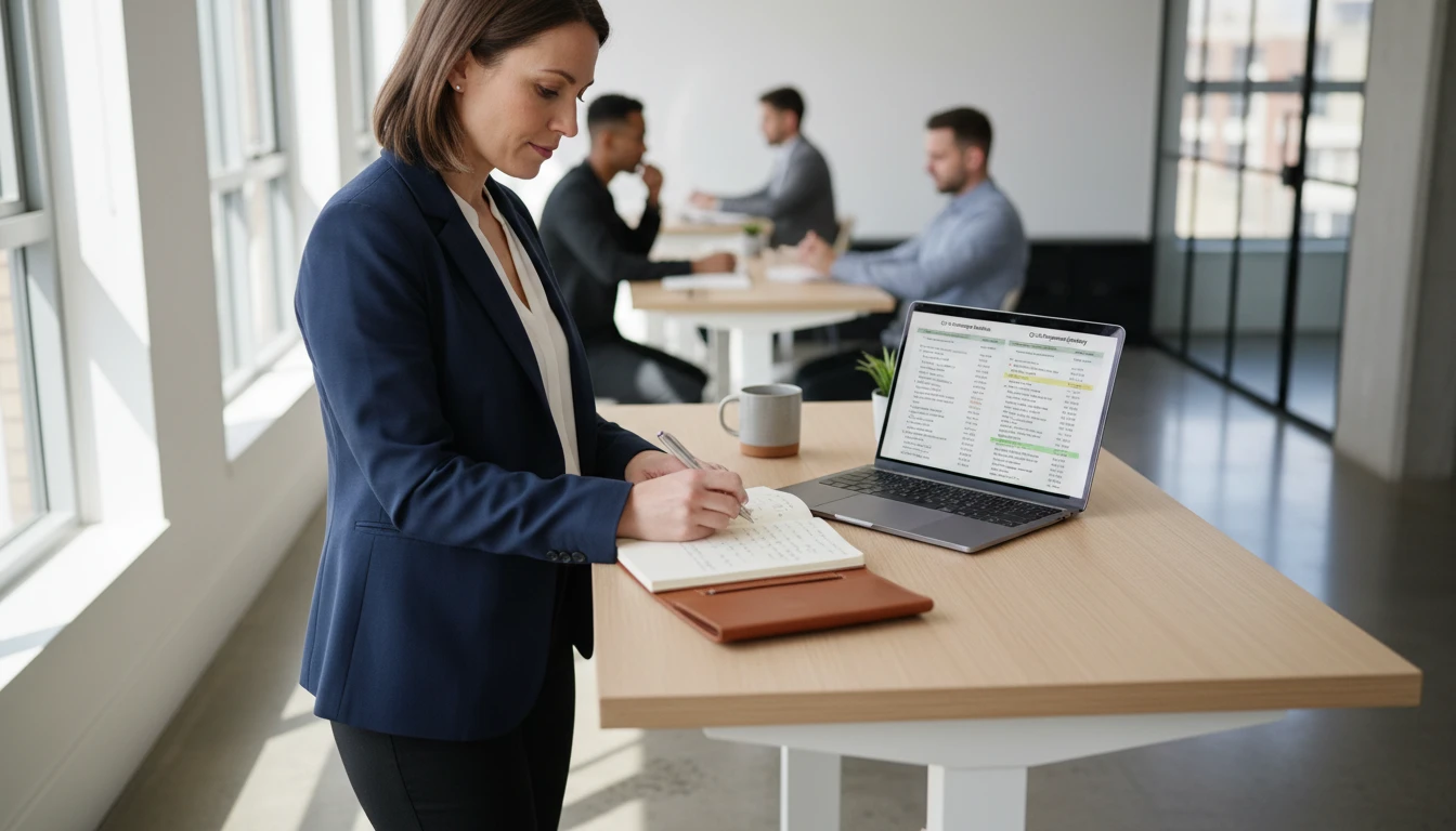 Marketer reviewing A/B test results and headline performance data on a laptop