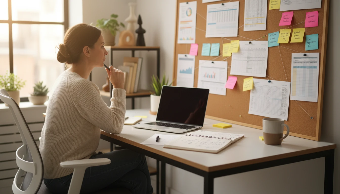Content marketer planning a cross-platform campaign at a bright modern desk
