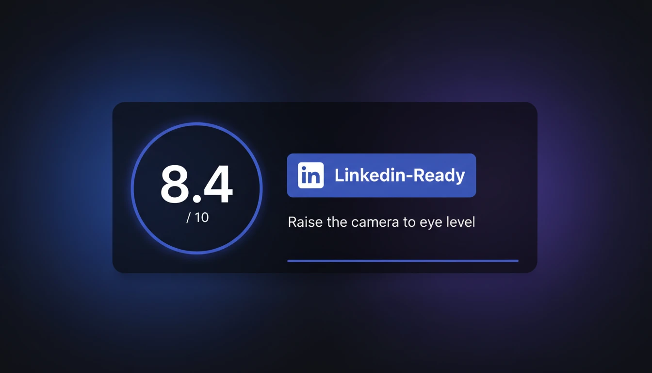 Score card showing 8.4 out of 10 and a LinkedIn-ready badge