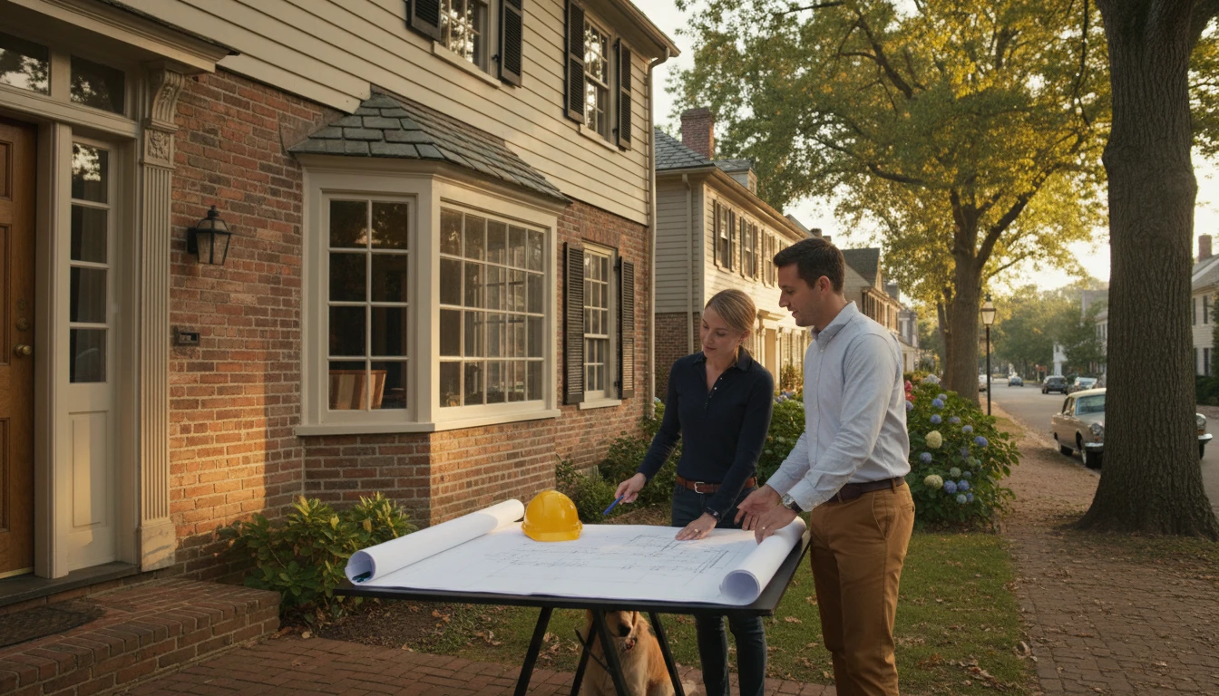 Homeowner reviewing architectural plans for a home renovation project