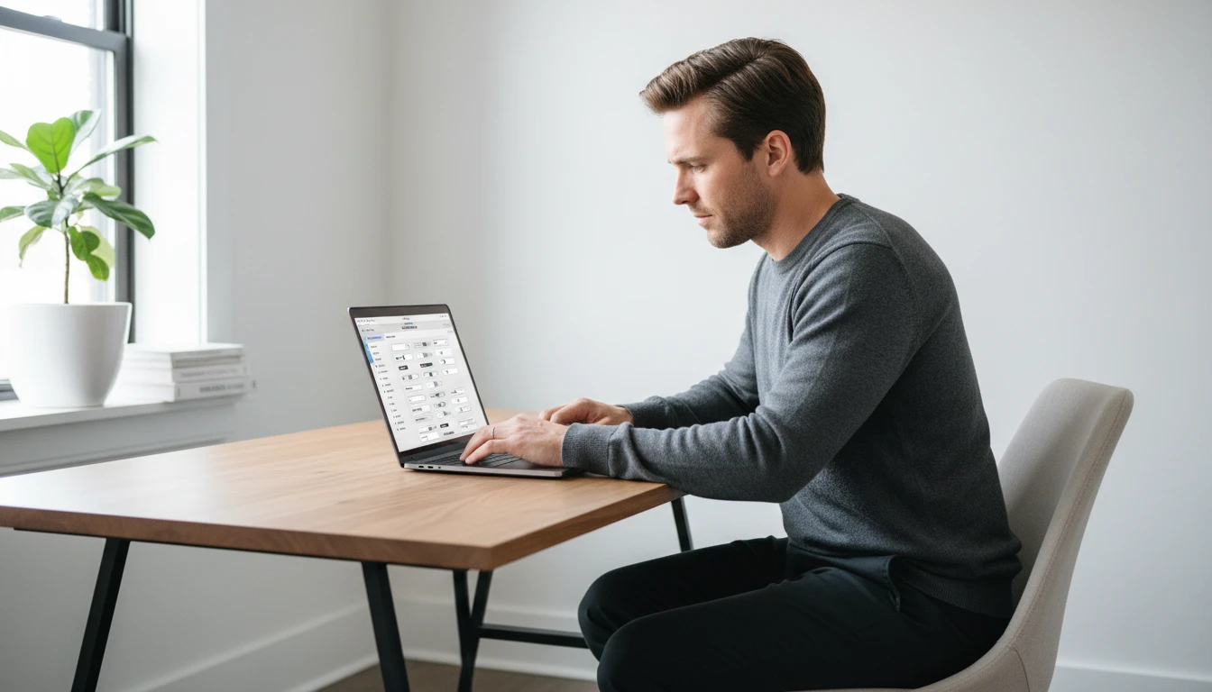 Person customizing project settings on a laptop at a modern workspace