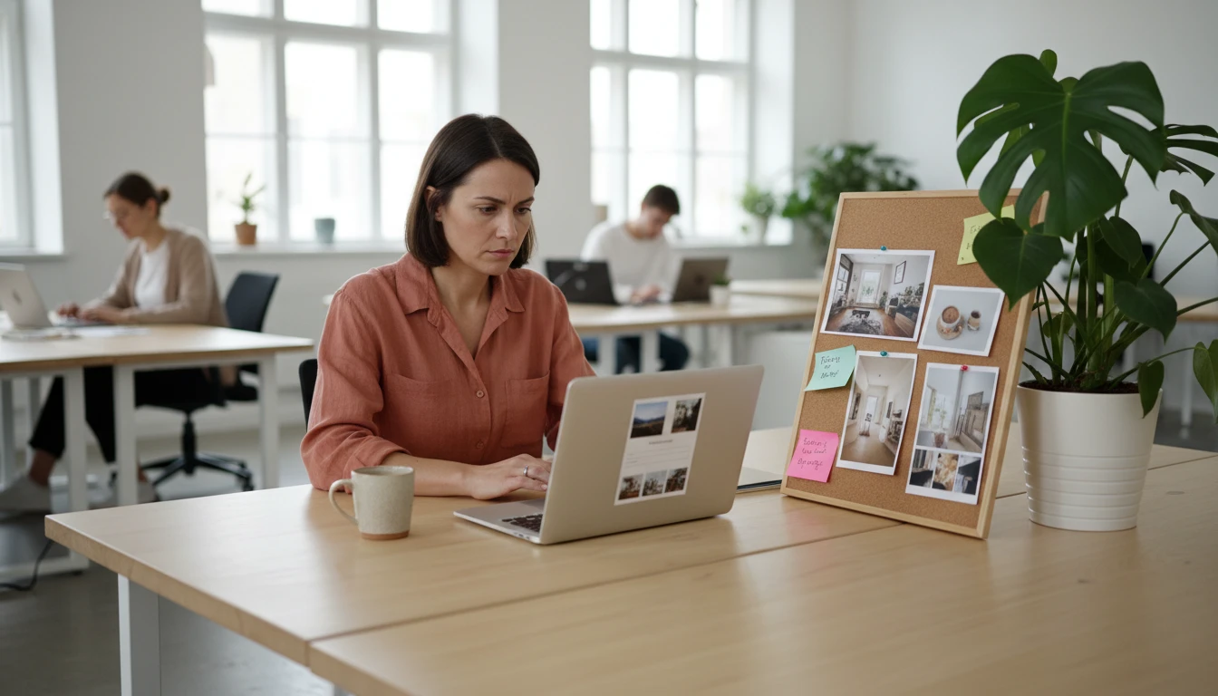 Content marketer uploading a reference image to generate a matching campaign visual on a laptop