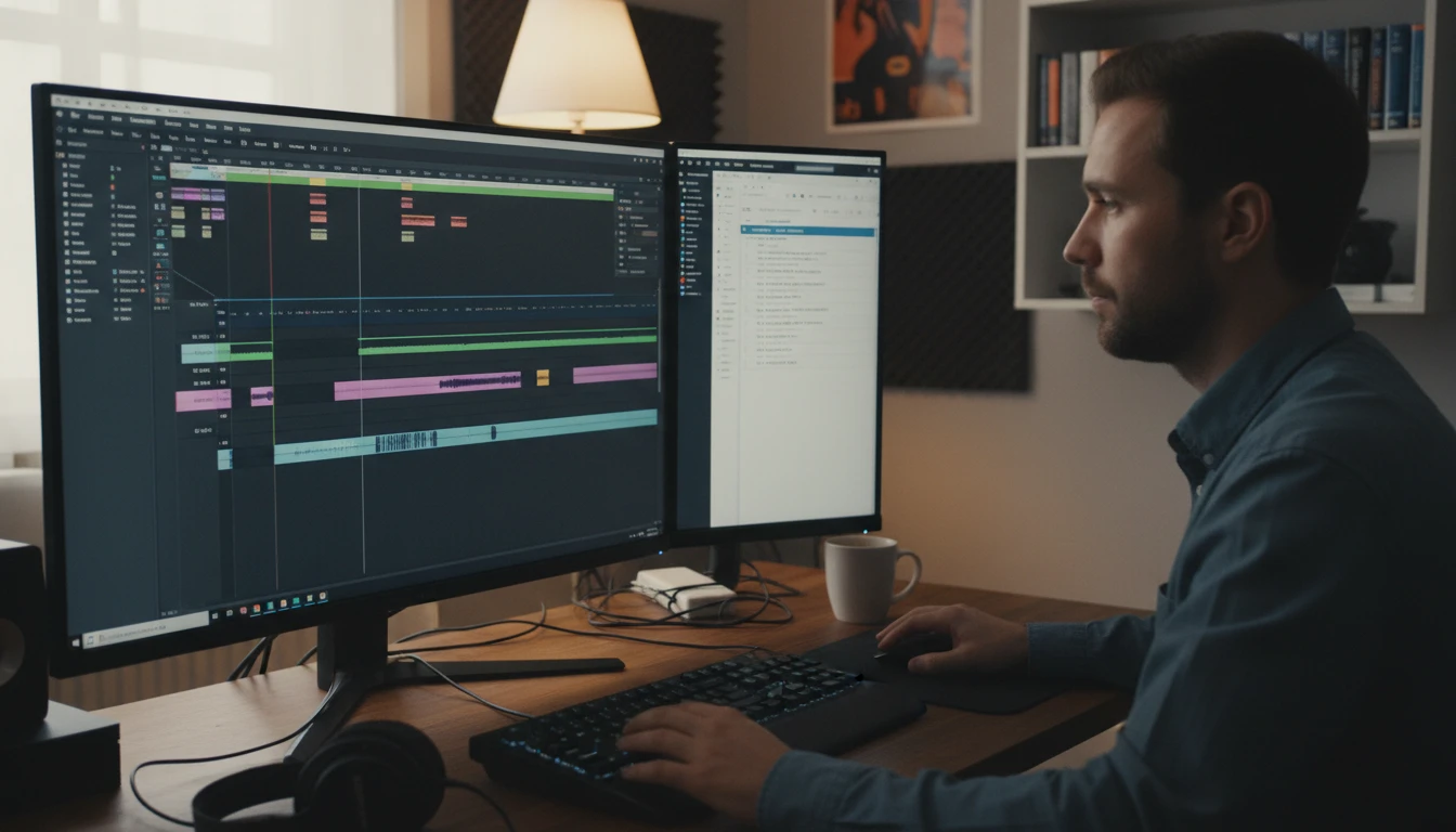 Video editor using a timestamped lyrics transcript to create a karaoke lyric video in an editing app