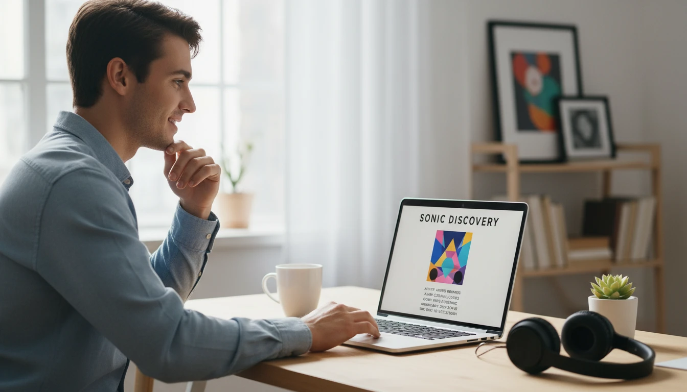 Music fan reading a full song identification card showing artist, album, genre, and release date after using the AI song finder