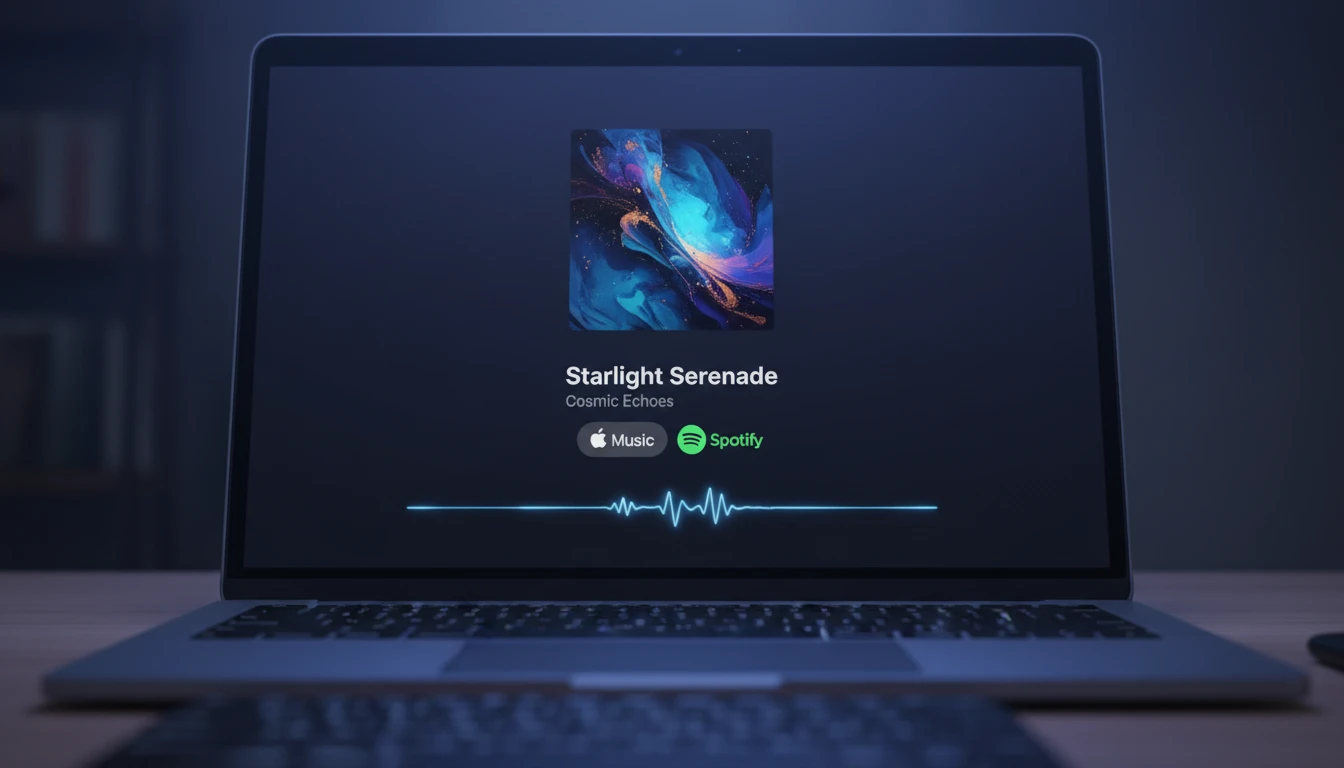 Streaming links and an audio preview player shown on a song finder result card with Apple Music and Spotify buttons