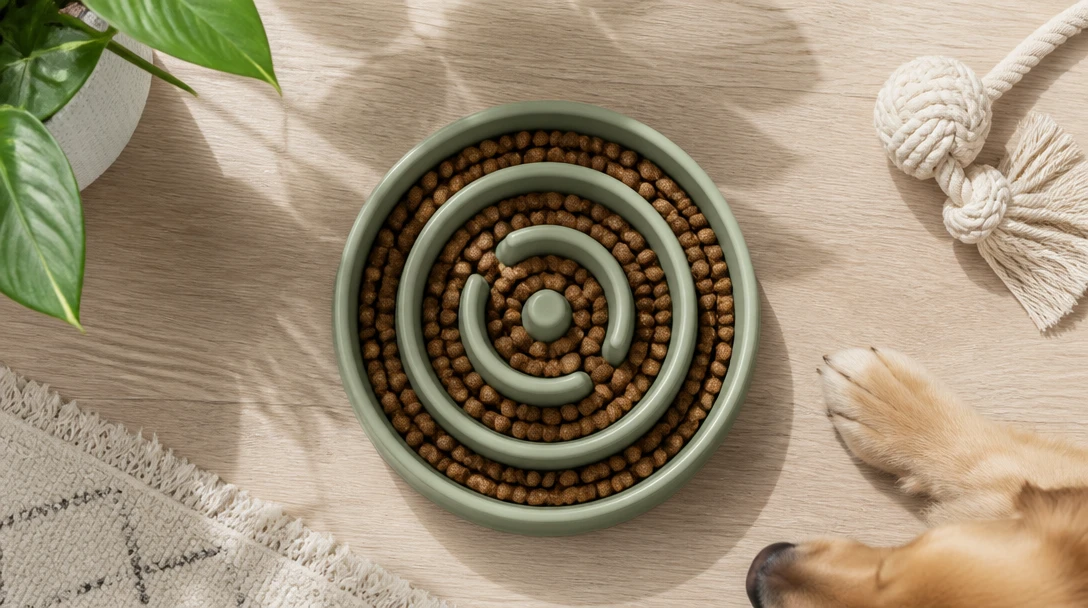 Slow-feeder bowl with kibble