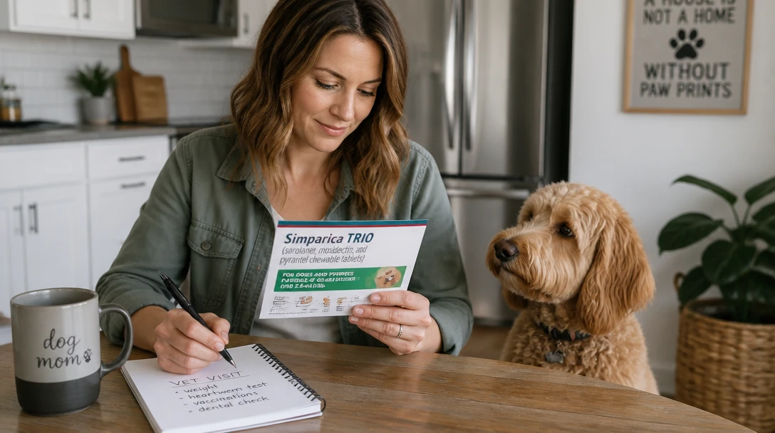 Pet owner with printed notes before a vet visit