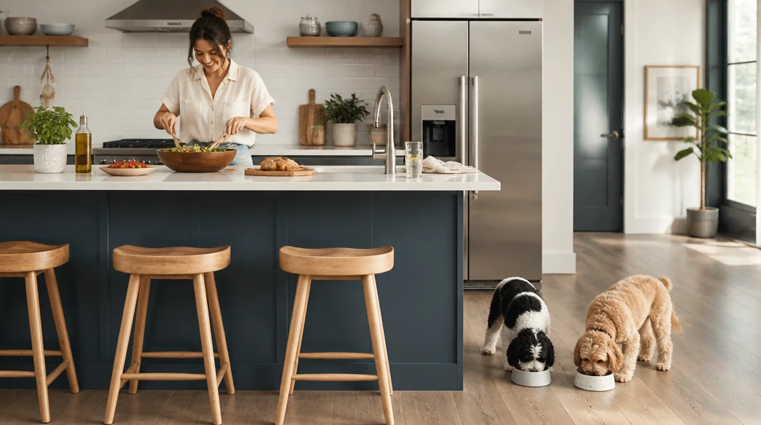 Kitchen with pet bowls separate from human food