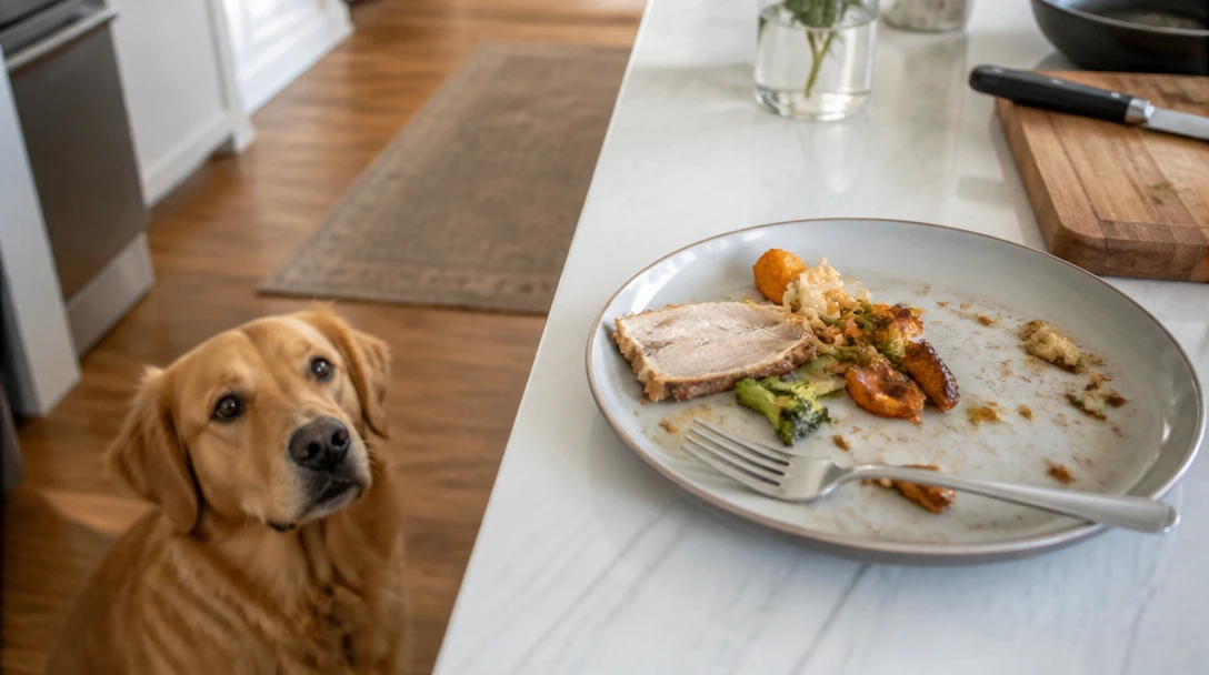 Plate of leftovers on a counter