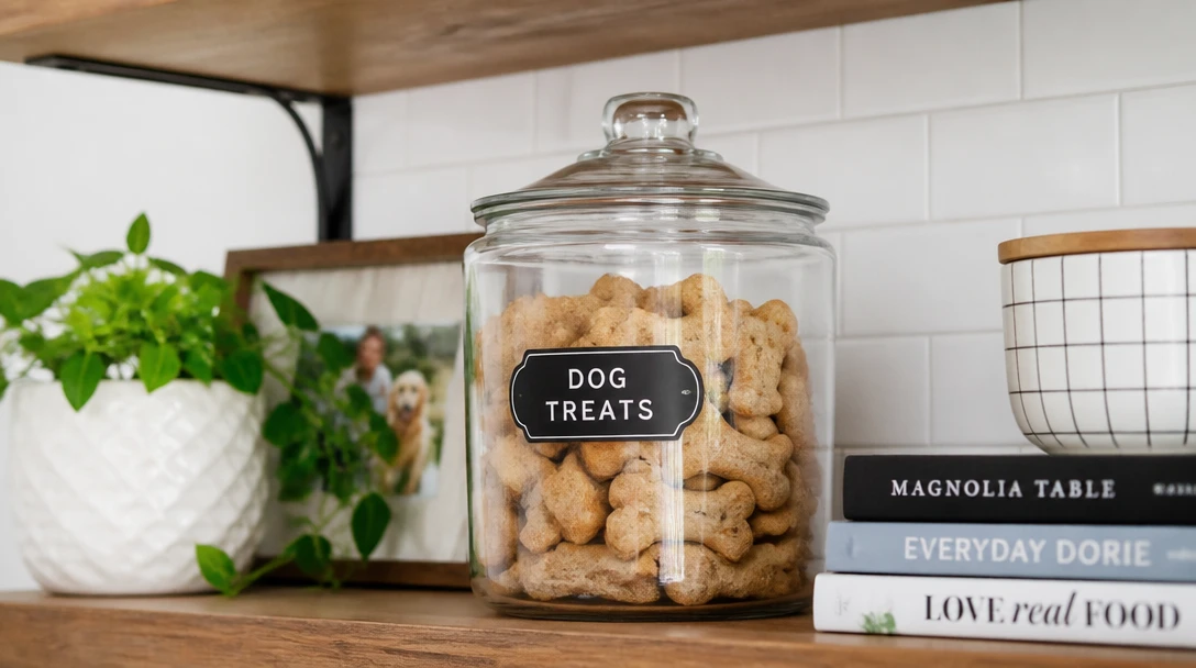 Glass jar of dog biscuits