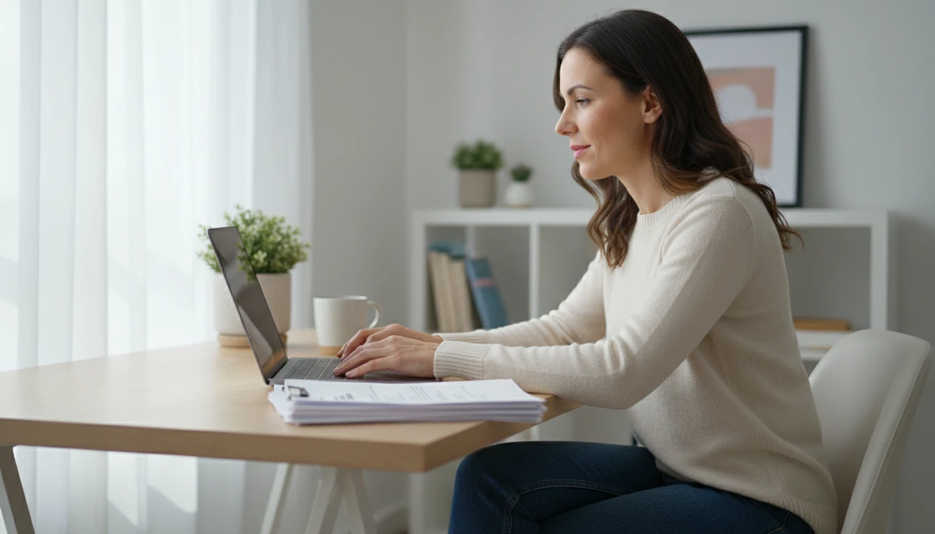 Job seeker at a desk preparing a personal pitch for an upcoming interview