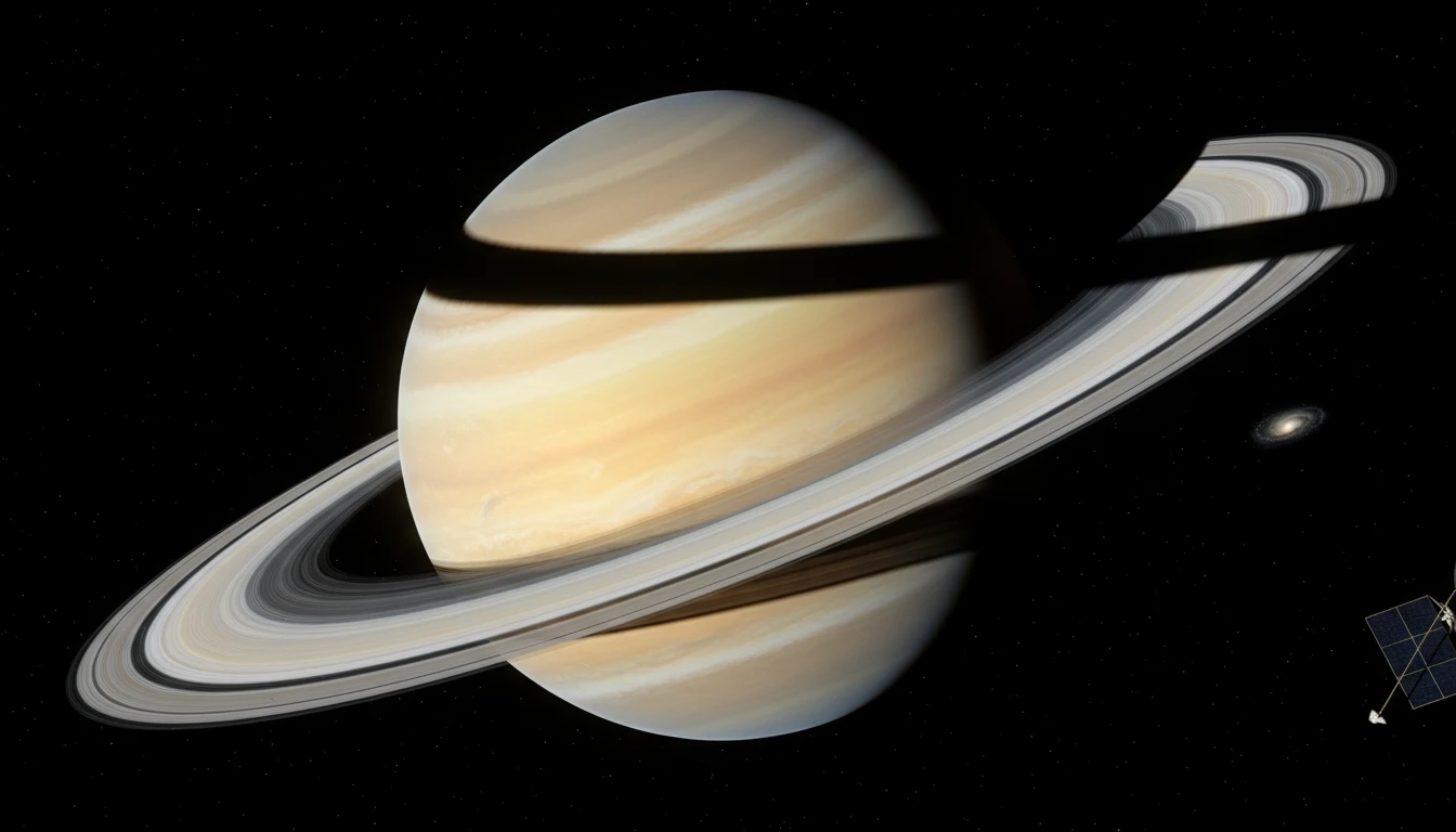 NASA Voyager photograph of Saturn showing its iconic ring system in high detail