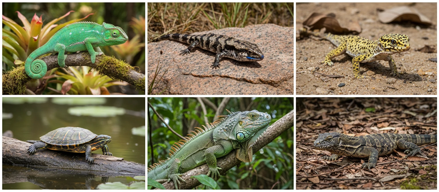 Wide nature photograph of a reptile in its natural habitat