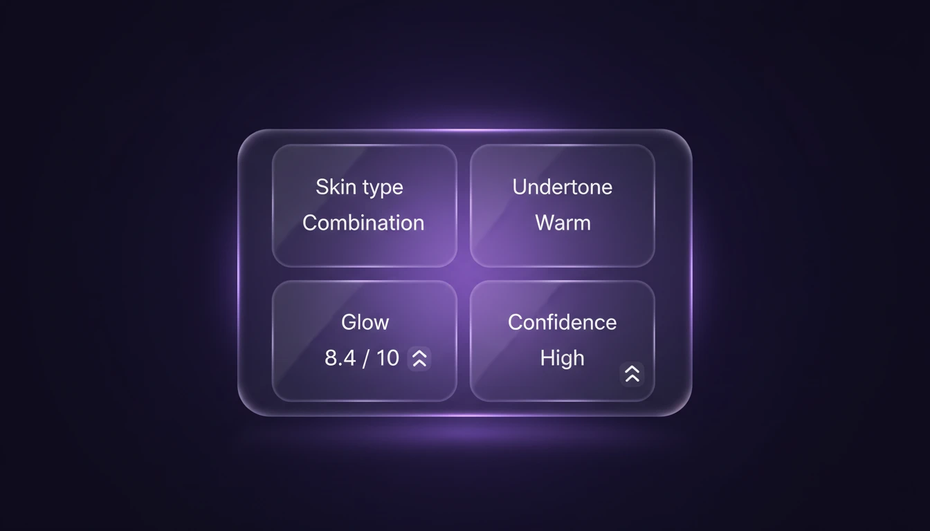 Clean card layout showing skin type, undertone, glow score, and confidence