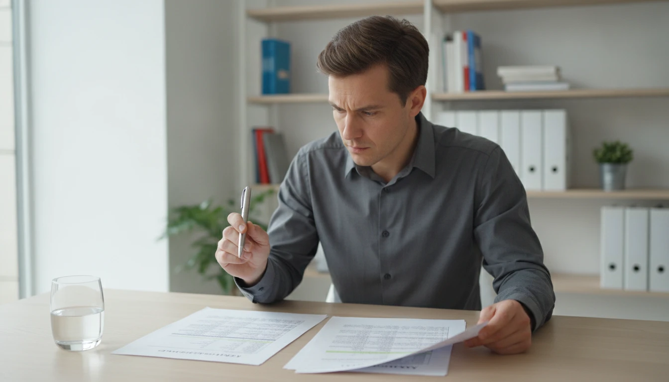 Journalist at a desk comparing an original document with a revised version side by side
