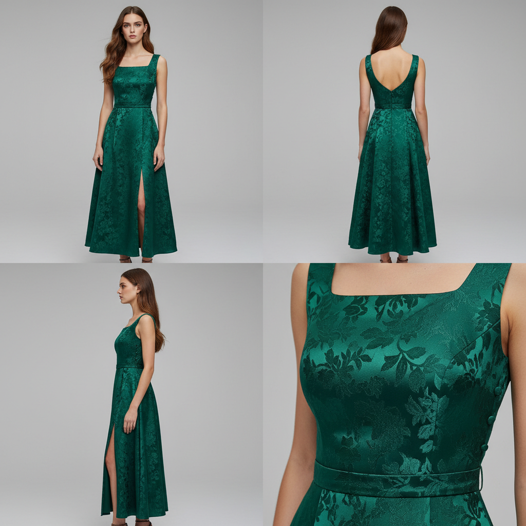 Emerald Floral Evening Gown