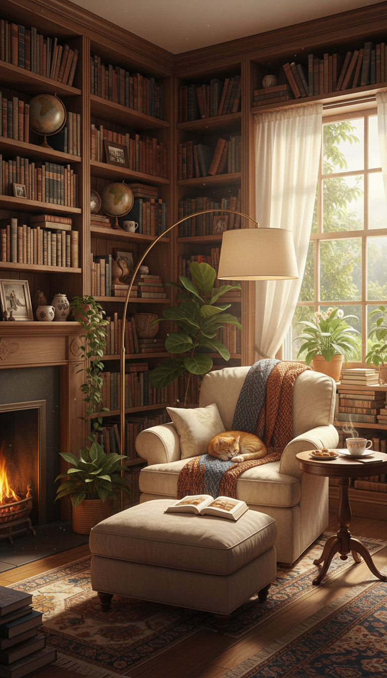 Serene Library Reading Nook