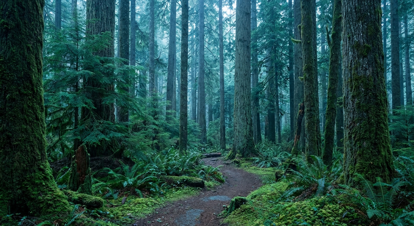 Misty Ancient Forest Path