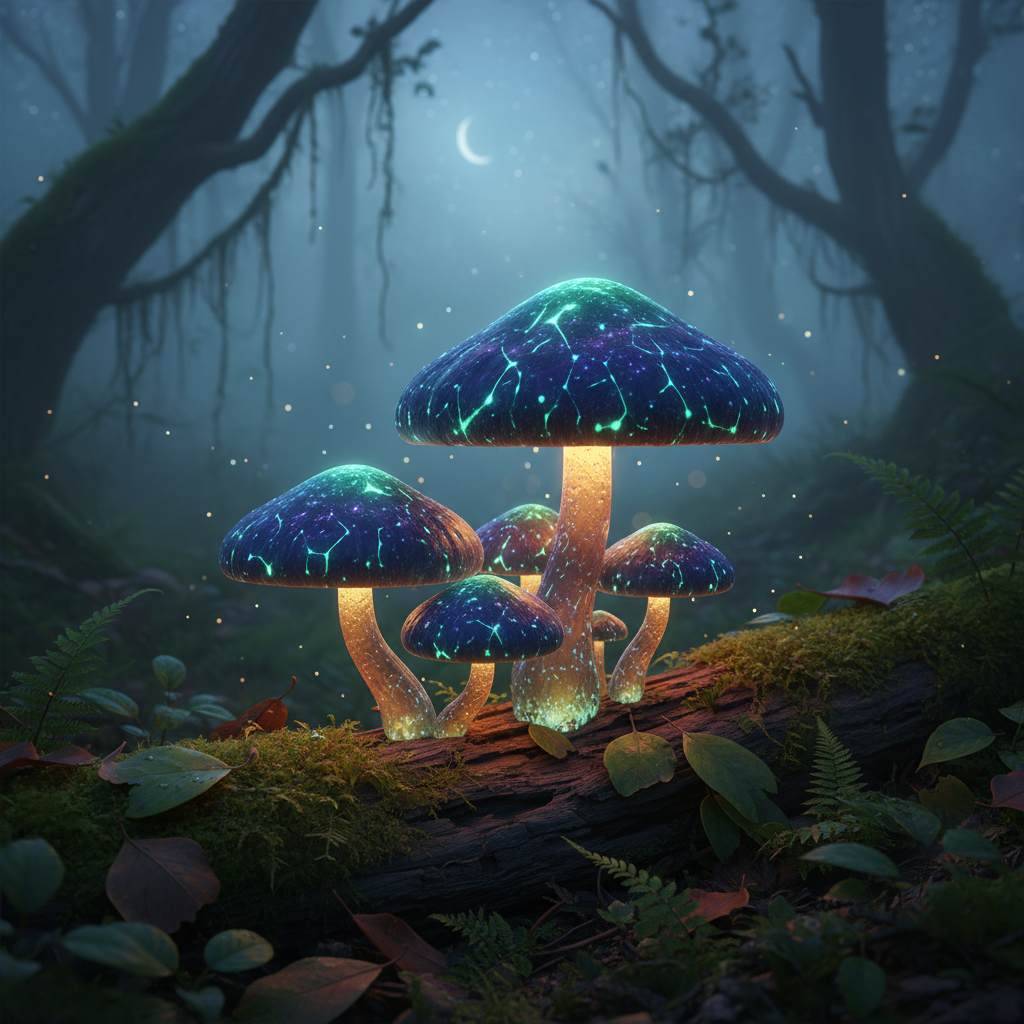 Bioluminescent Galaxy Mushrooms