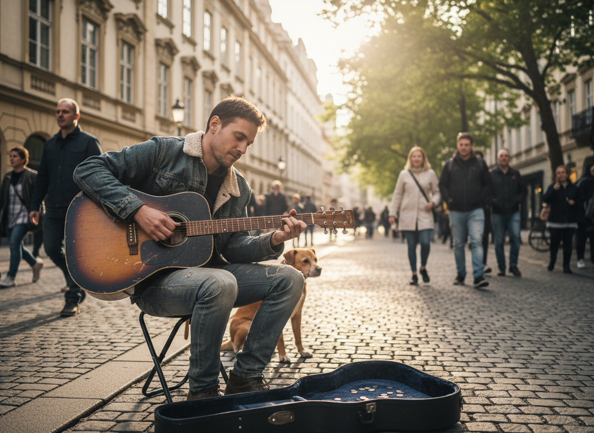 Street Musician In Sunlight