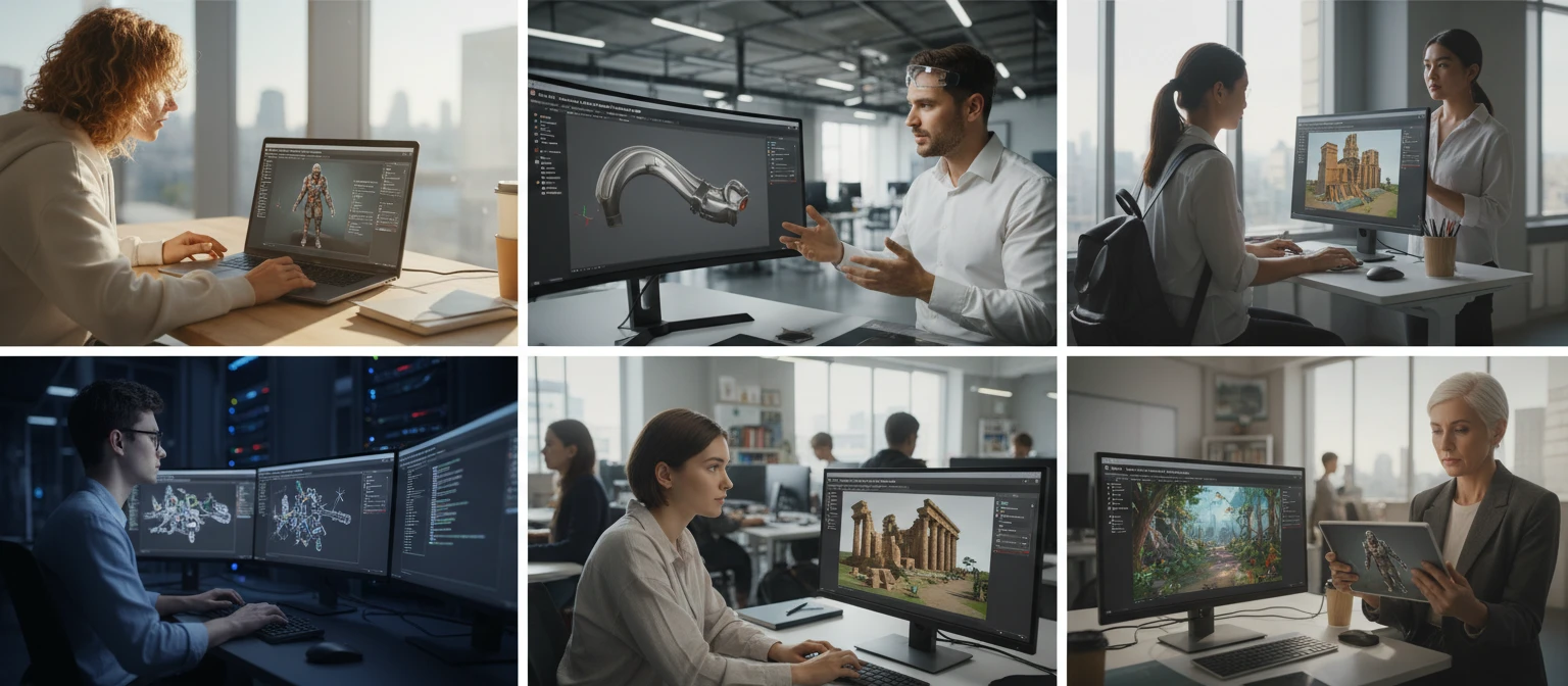 People using a DAE viewer for game development, design, and architecture