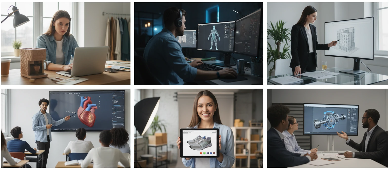 People using a 3D OBJ viewer for design, education, and engineering