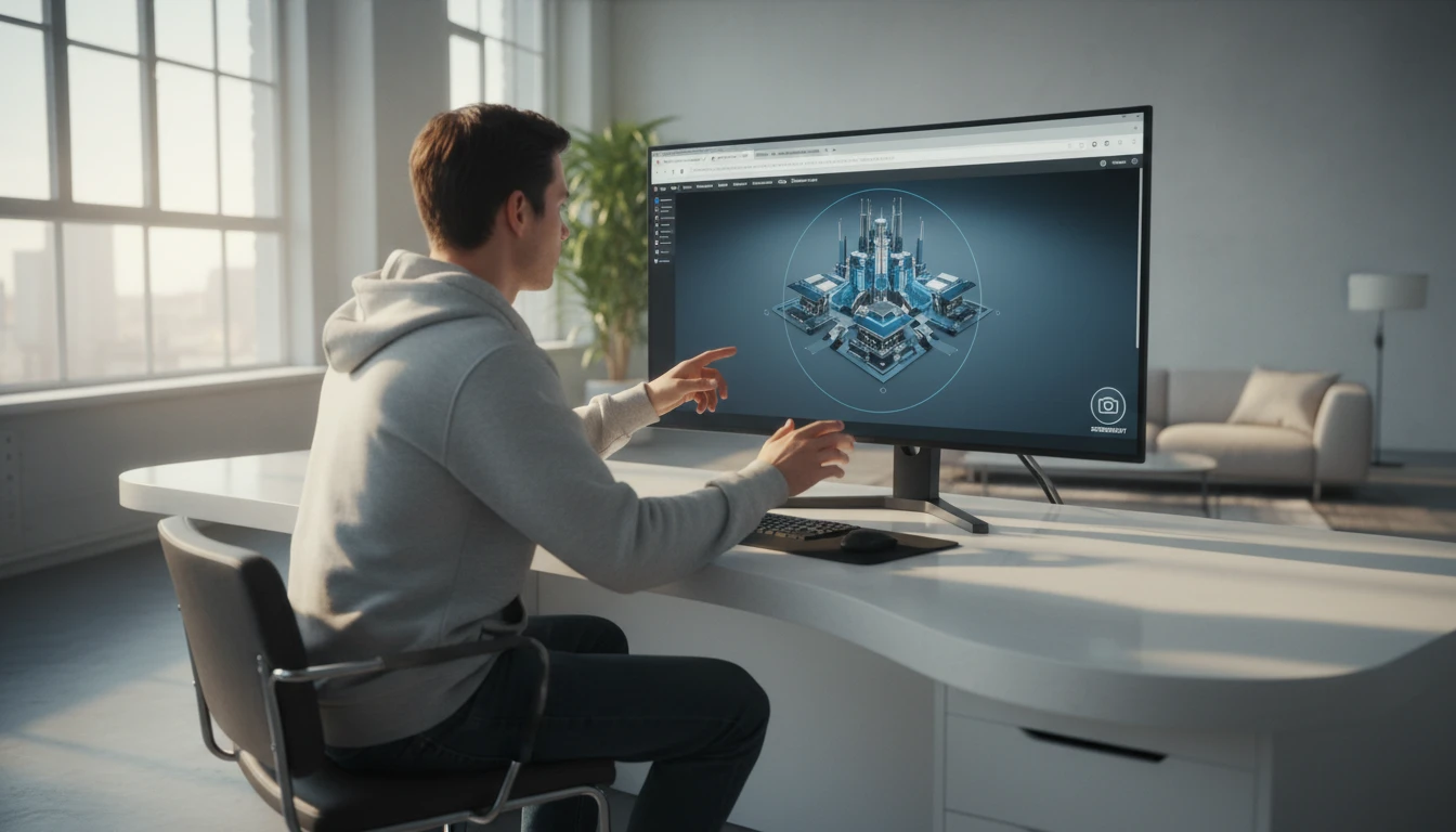 Person interacting with a 3D model in a browser, taking a screenshot