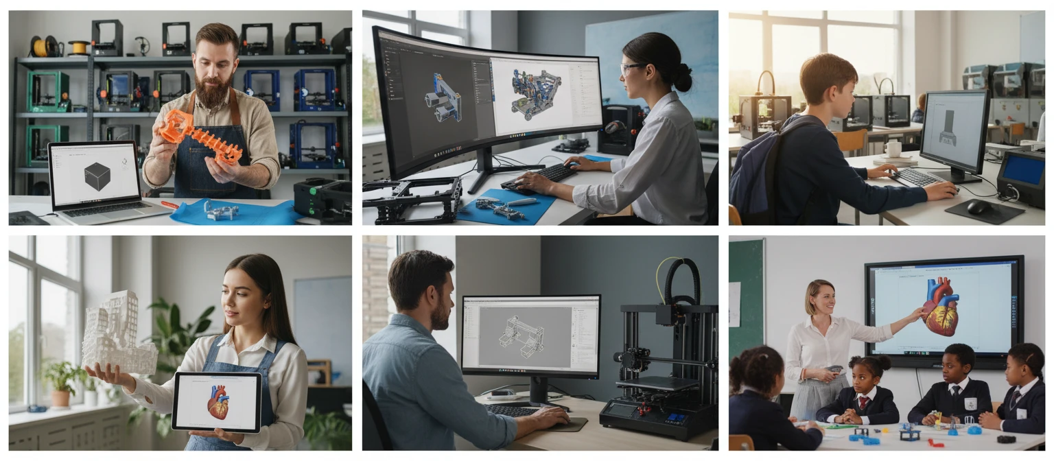 People using an STL viewer for 3D printing, design, and education