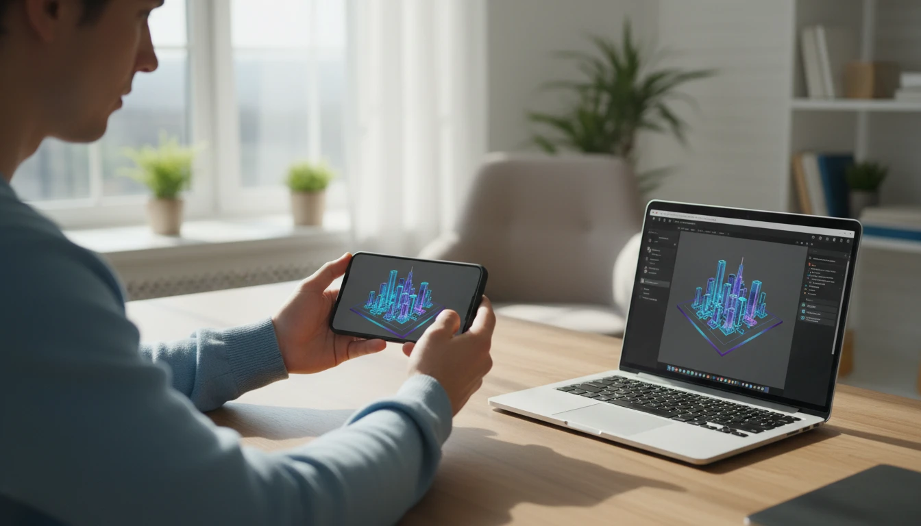 A phone showing an AR model overlaid on a real environment