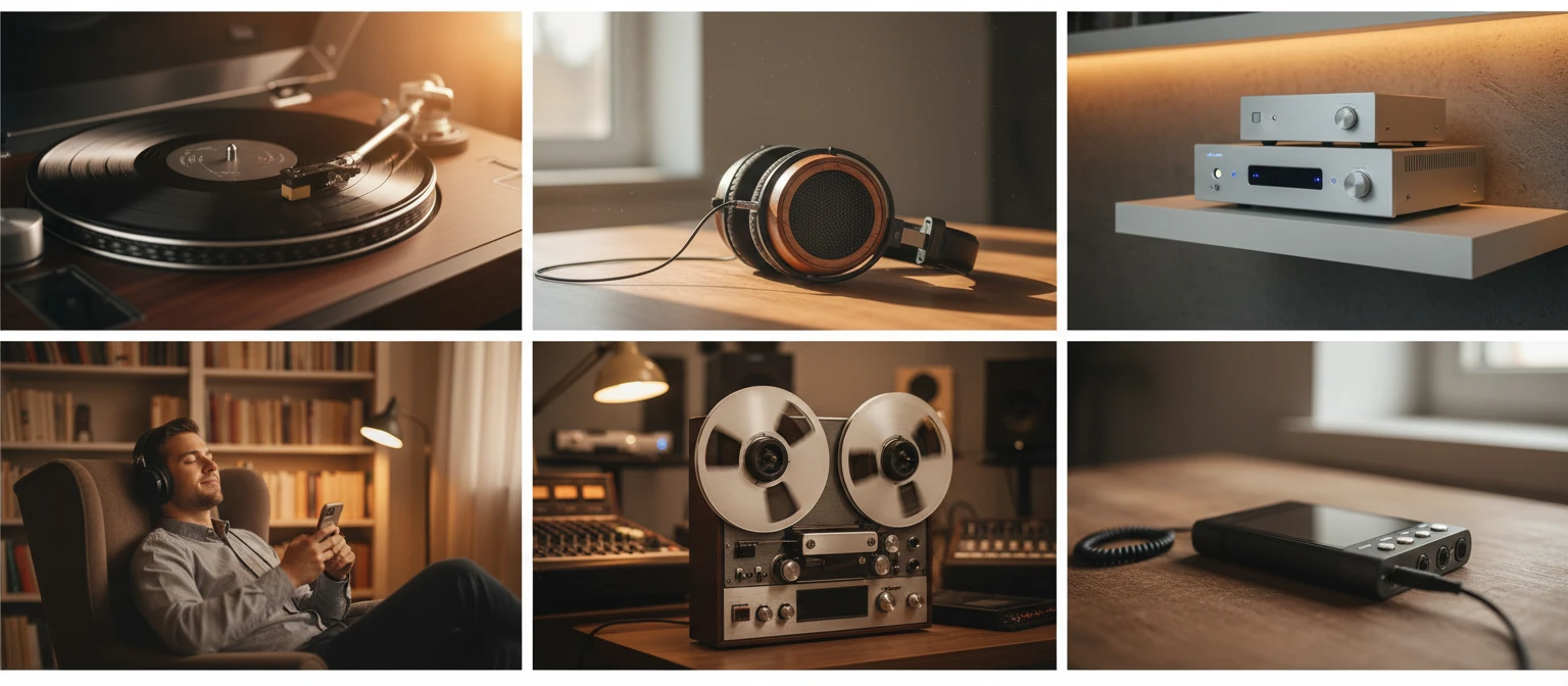 Audiophile listening setups and music playback scenes