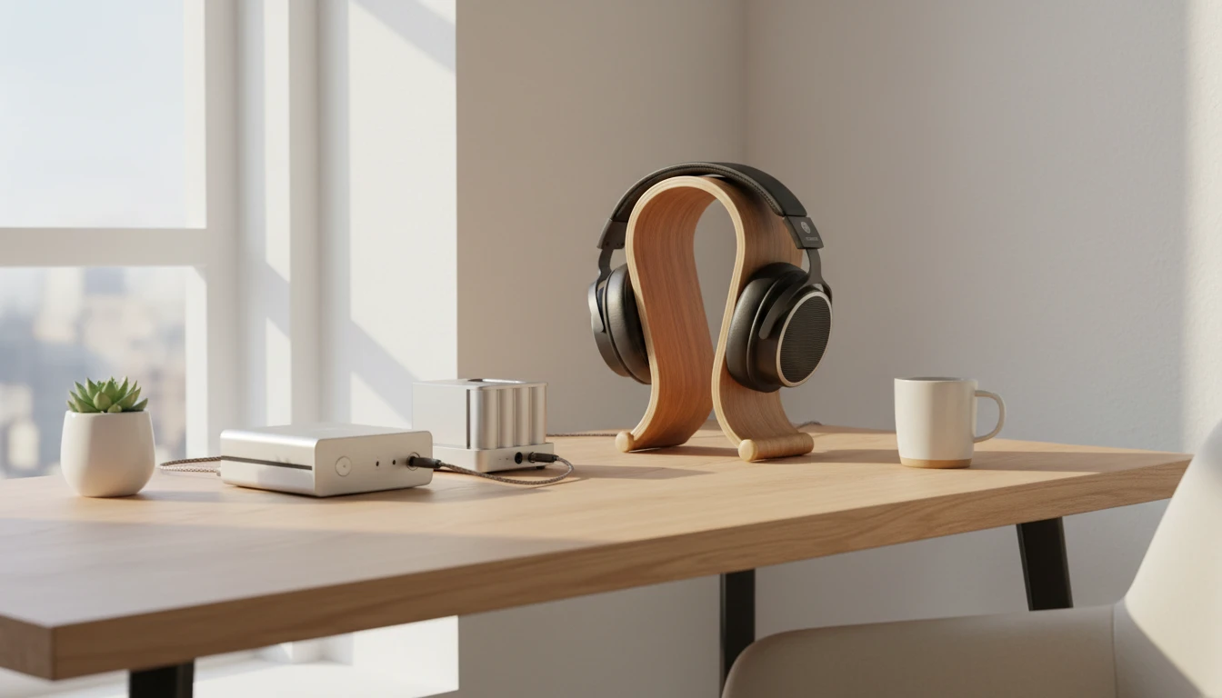 Audiophile listening setup with DAC and headphone amplifier