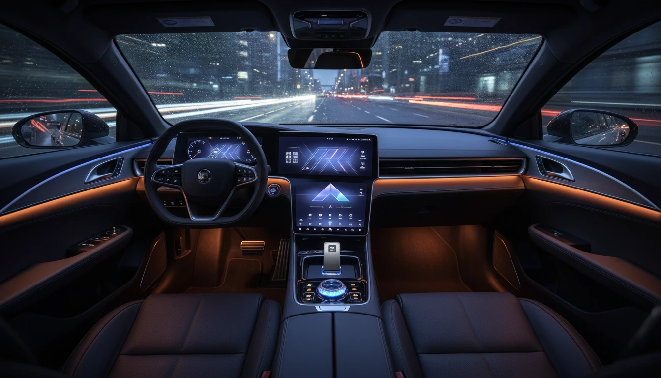 Car dashboard with a USB drive plugged into an audio port
