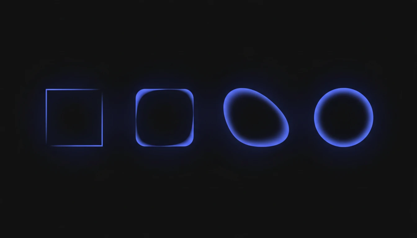 Corner radius slider showing square, rounded, and fully round icon shapes