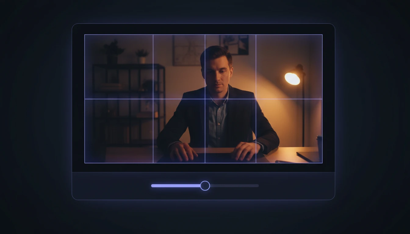 Camera UI with rule-of-thirds grid overlay and zoom control
